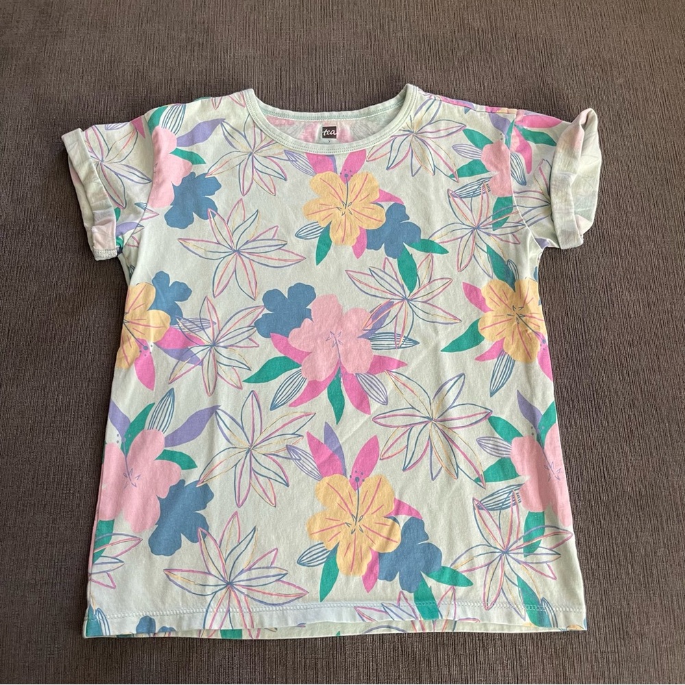Girls Tropical Print Tee Cotton Summer Top Size 7